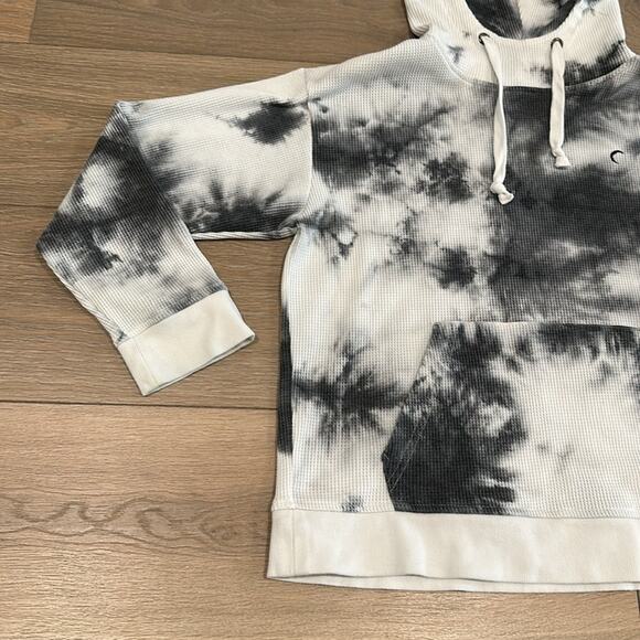 ZYIA ACTIVE White Gray Hexrix Thermal Pocket Tie Dye Waffle Knit Hoodie Size S - Picture 4 of 10